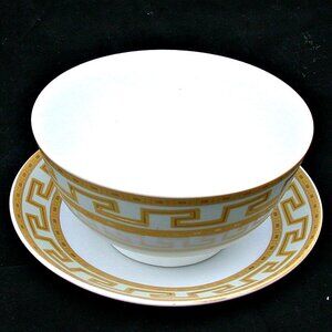 Authentic Moroccan Porcelain Soup and Rice Bowl and Desert Plate Set Greek Key